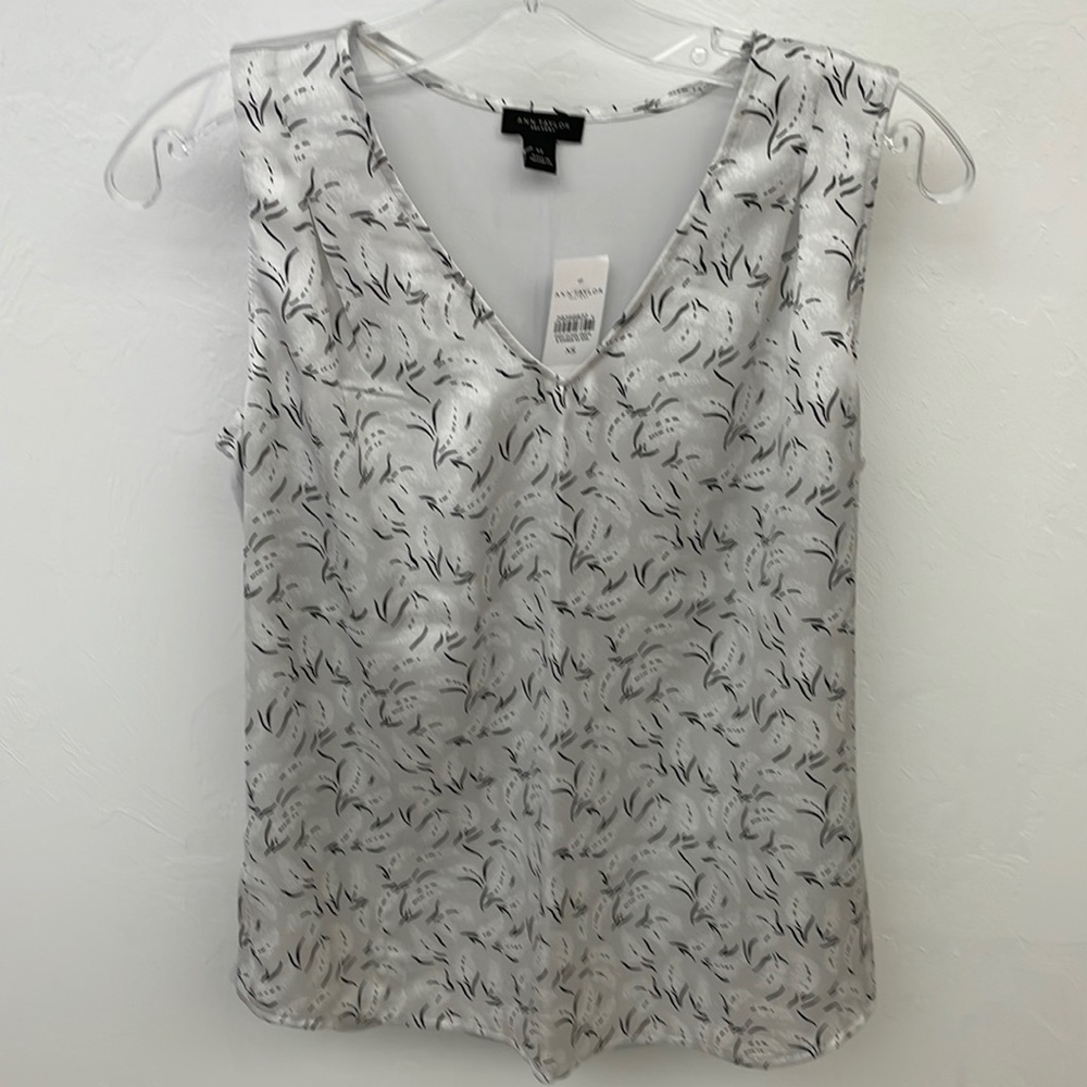 NWT Ann Taylor Gray Printed Tank Top Blouse XS